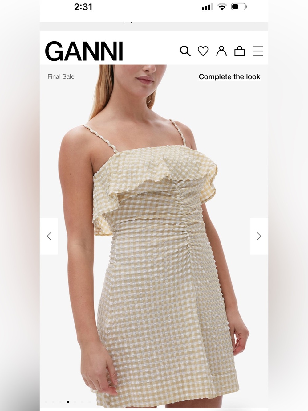 New! Ganni Seersucker Strap Mini Dress size 6 US = 38 EU